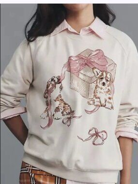 Maeve Anthropologie Animal And Friends Corgi Dog Crewneck Sweatshirt Sz Large